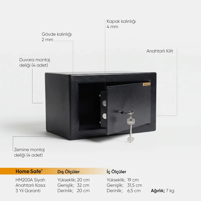 Home Safe HM200A Siyah Anahtarlı Kasa - 2