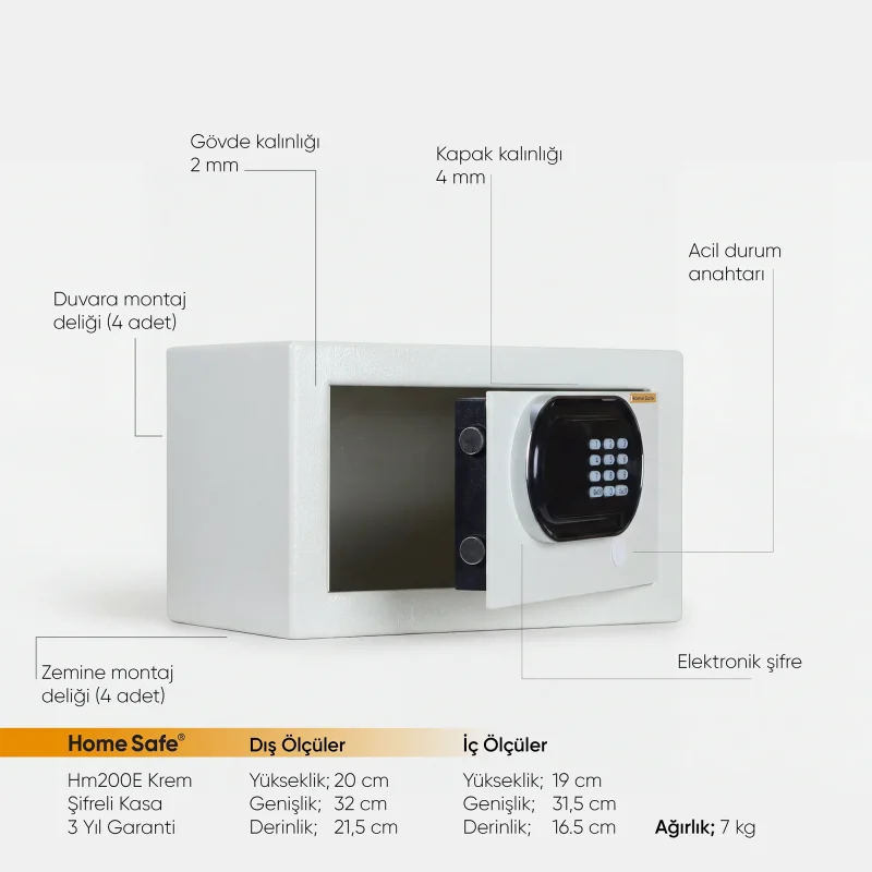 Home Safe HM200E Krem Şifreli Kasa - 2