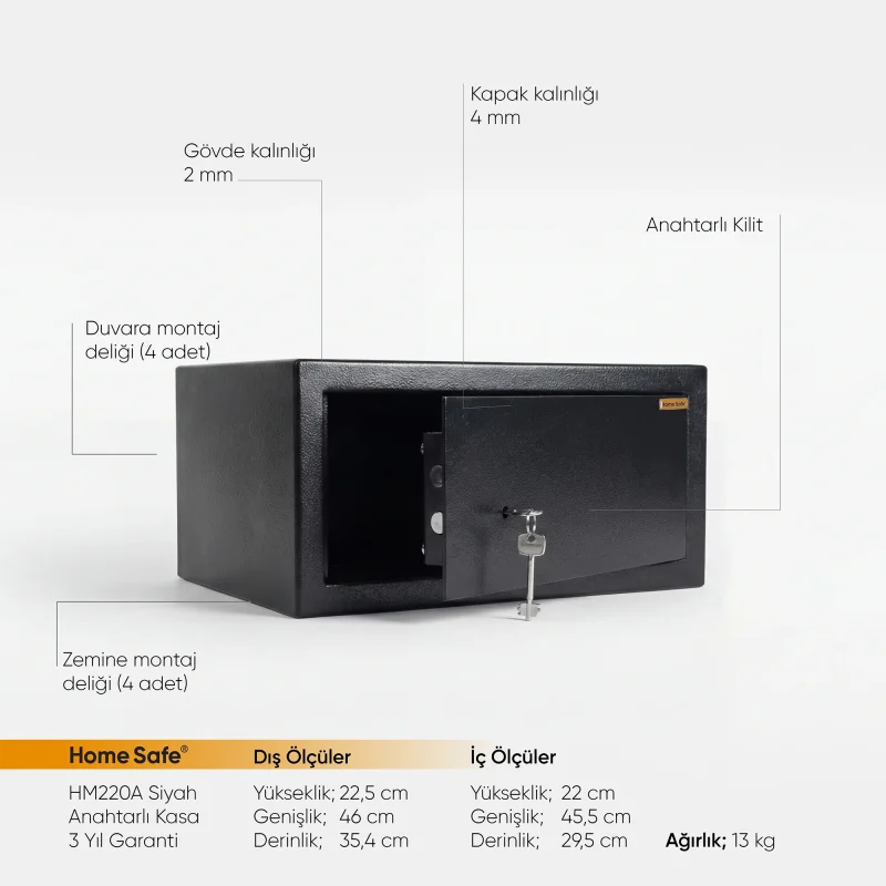 Home Safe HM220A Siyah Anahtarlı Kasa - 2