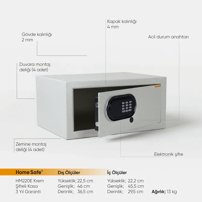 Home Safe HM220E Krem Şifreli Kasa - 2