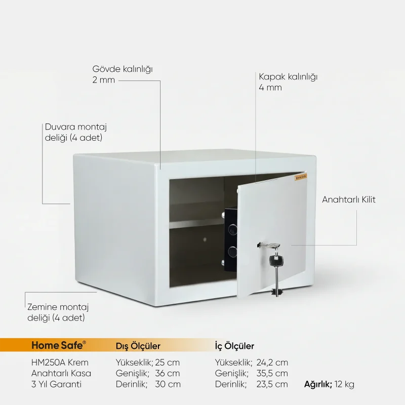 Home Safe HM250A Krem Anahtarlı Kasa - 2
