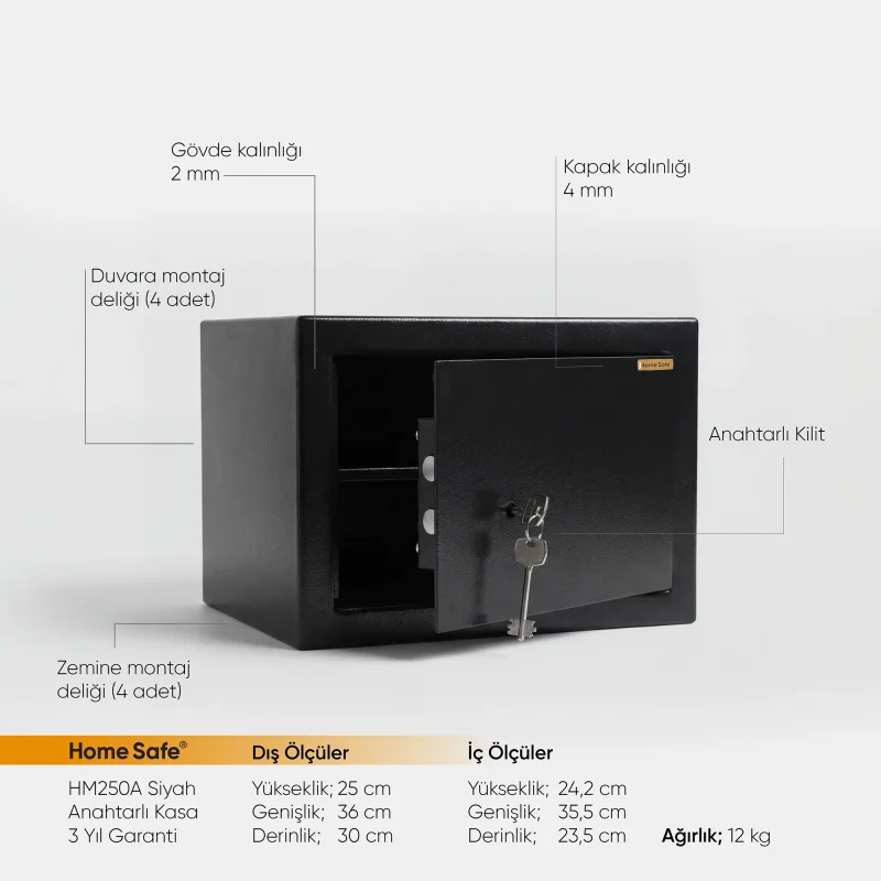Home Safe HM250A Siyah Anahtarlı Kasa - 2