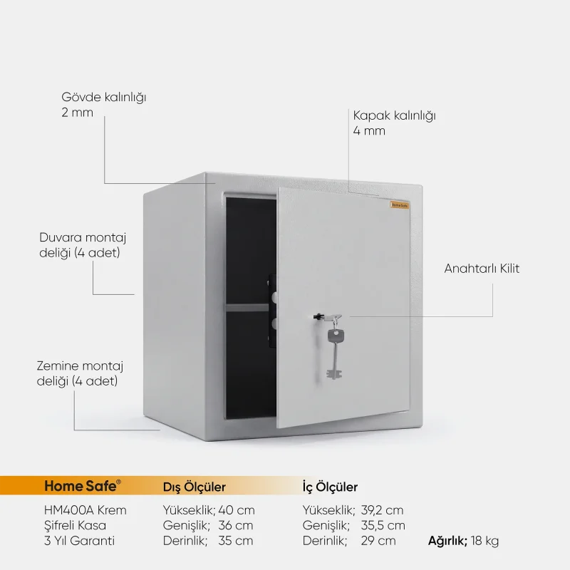 Home Safe HM400A Krem Anahtarlı Kasa - 2