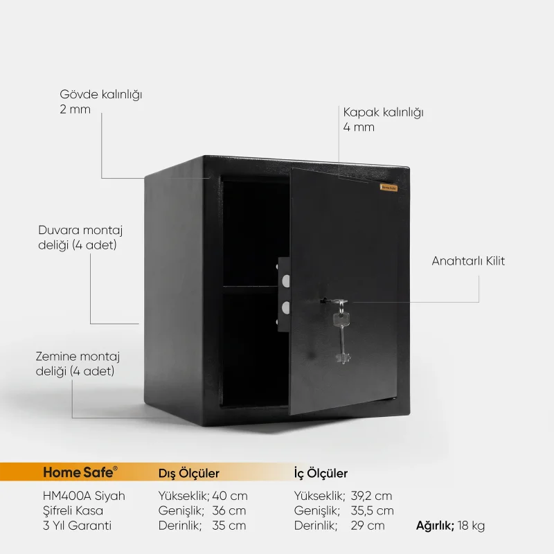 Home Safe HM400A Siyah Anahtarlı Kasa - 2