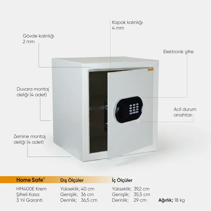 Home Safe HM400E Krem Şifreli Kasa - 2