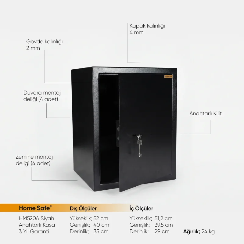 Home Safe HM520A Siyah Anahtarlı Kasa - 2