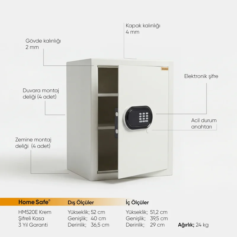 Home Safe HM520E Krem Şifreli Kasa - 2