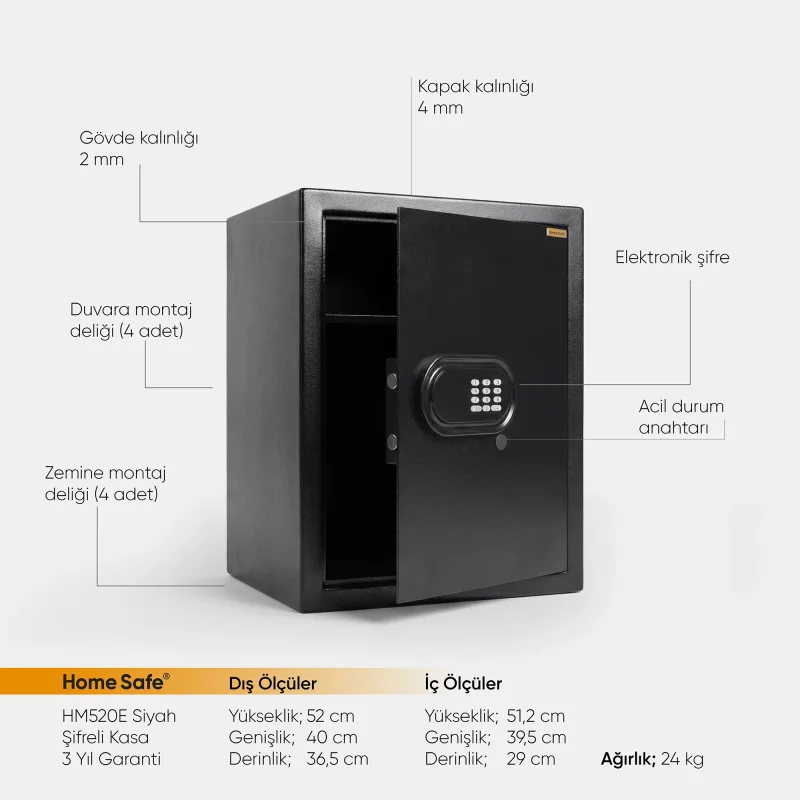 Home Safe HM520E Siyah Şifreli Kasa - 2