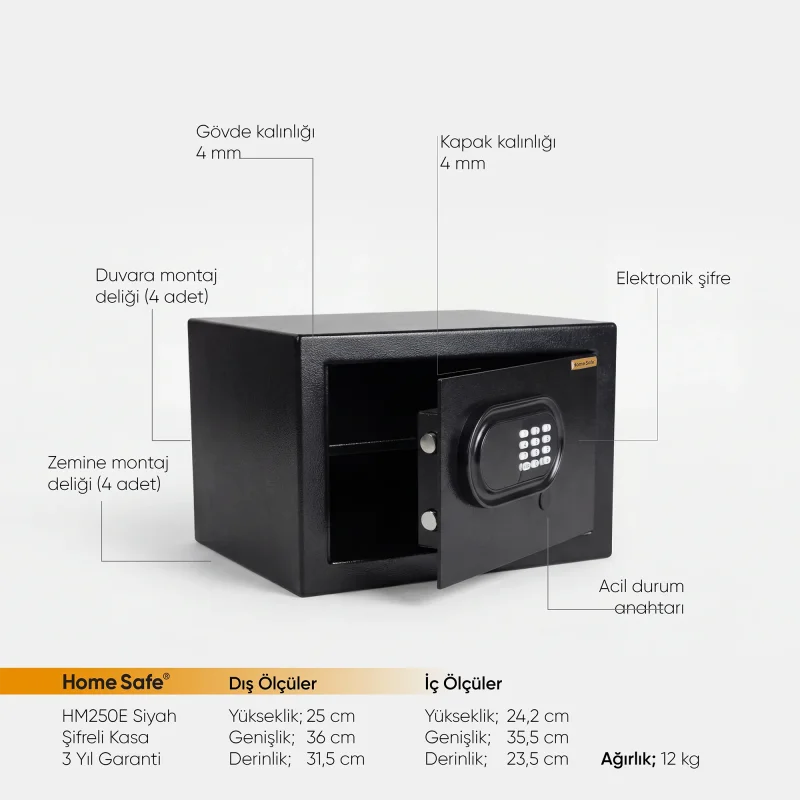 Home Safe HM250E Siyah Şifreli Kasa - 2